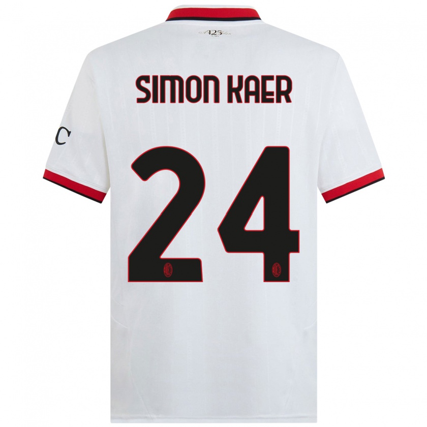 Kandiny Gyermek Simon Kaer #24 Fehér Fekete Piros Idegenbeli Jersey 2024/25 Mez Póló Ing