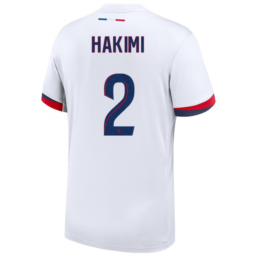 Kandiny Gyermek Achraf Hakimi #2 Fehér Kék Piros Idegenbeli Jersey 2024/25 Mez Póló Ing