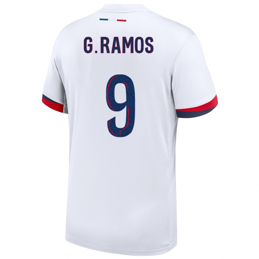 Kandiny Gyermek Gonçalo Ramos #9 Fehér Kék Piros Idegenbeli Jersey 2024/25 Mez Póló Ing