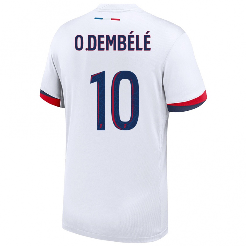 Kandiny Gyermek Ousmane Dembélé #10 Fehér Kék Piros Idegenbeli Jersey 2024/25 Mez Póló Ing