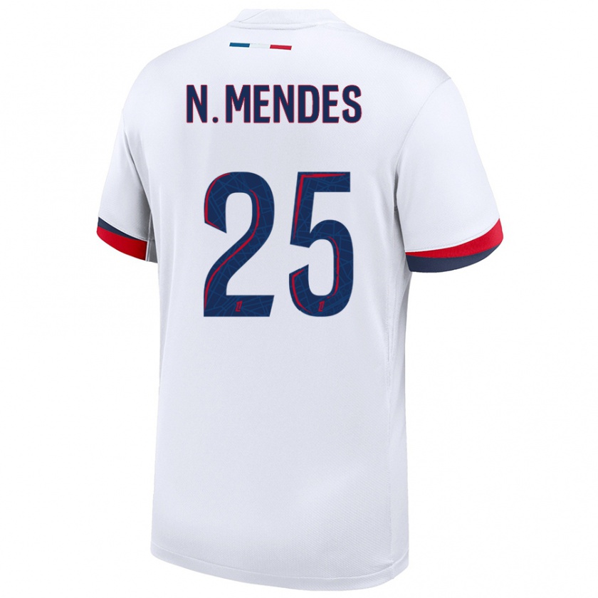 Kandiny Gyermek Nuno Mendes #25 Fehér Kék Piros Idegenbeli Jersey 2024/25 Mez Póló Ing