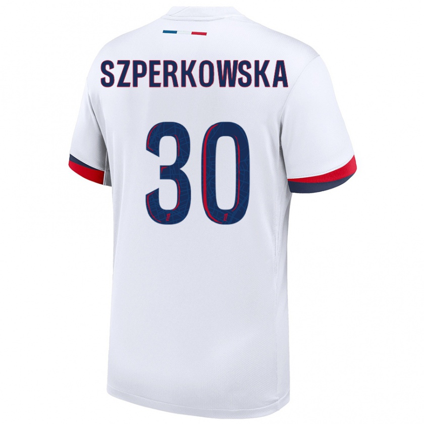 Kandiny Gyermek Oliwia Szperkowska #30 Fehér Kék Piros Idegenbeli Jersey 2024/25 Mez Póló Ing