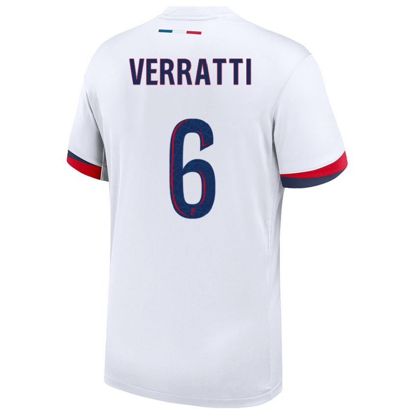 Kandiny Gyermek Marco Verratti #6 Fehér Kék Piros Idegenbeli Jersey 2024/25 Mez Póló Ing