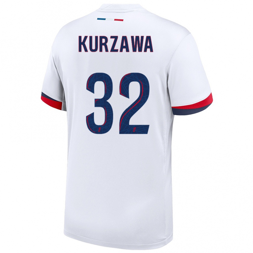 Kandiny Gyermek Layvin Kurzawa #32 Fehér Kék Piros Idegenbeli Jersey 2024/25 Mez Póló Ing