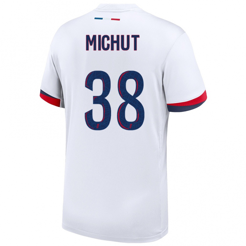 Kandiny Gyermek Edouard Michut #38 Fehér Kék Piros Idegenbeli Jersey 2024/25 Mez Póló Ing