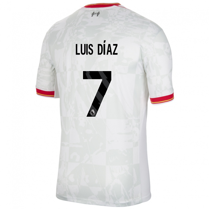 Kandiny Gyermek Luis Díaz #7 Fehér Piros Fekete Harmadik Számú Jersey 2024/25 Mez Póló Ing