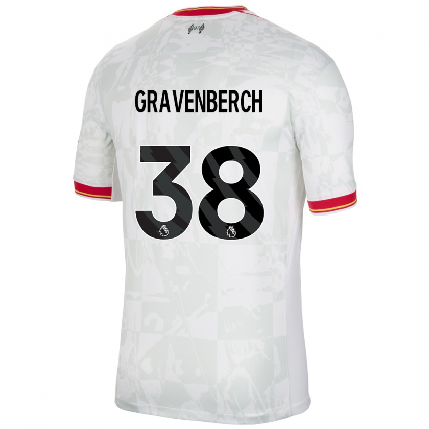 Kandiny Gyermek Ryan Gravenberch #38 Fehér Piros Fekete Harmadik Számú Jersey 2024/25 Mez Póló Ing