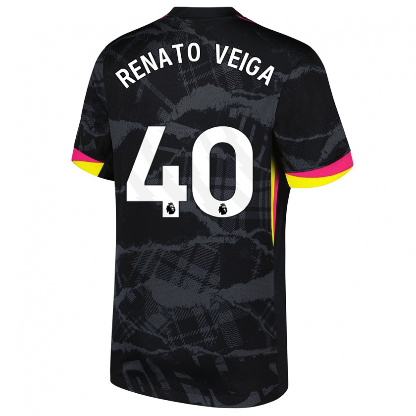 Kandiny Gyermek Renato Veiga #40 Fekete Rózsaszín Harmadik Számú Jersey 2024/25 Mez Póló Ing