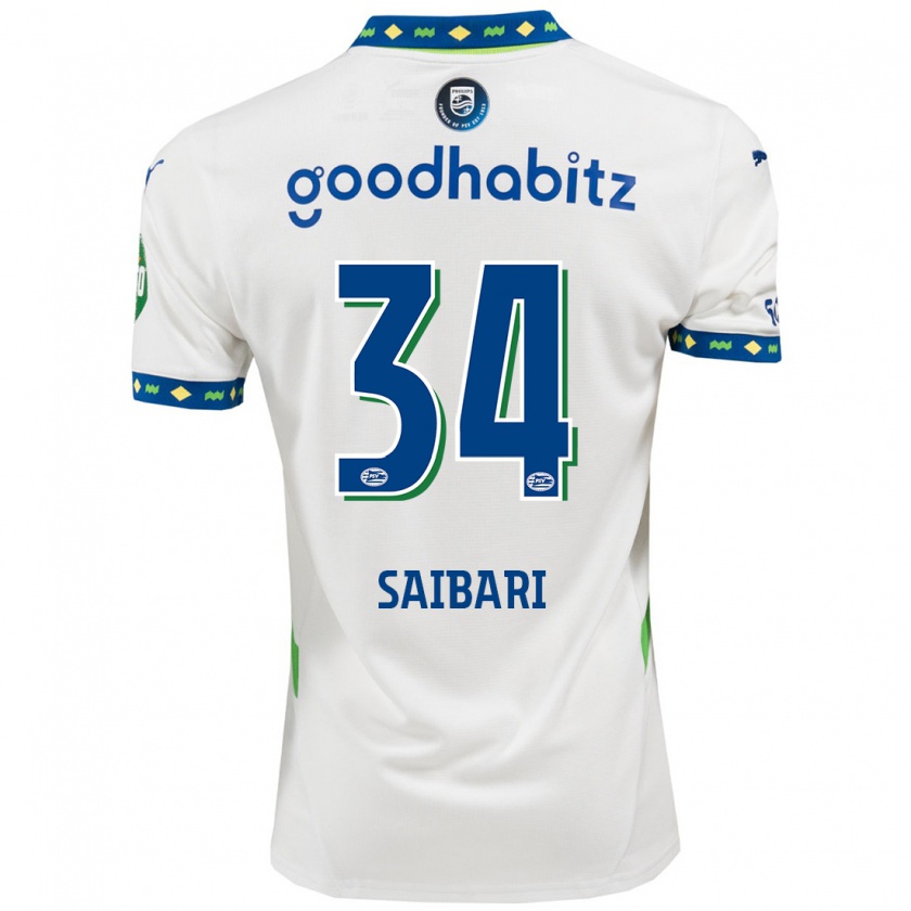 Kandiny Gyermek Ismael Saibari #34 Fehér Sötétkék Harmadik Számú Jersey 2024/25 Mez Póló Ing