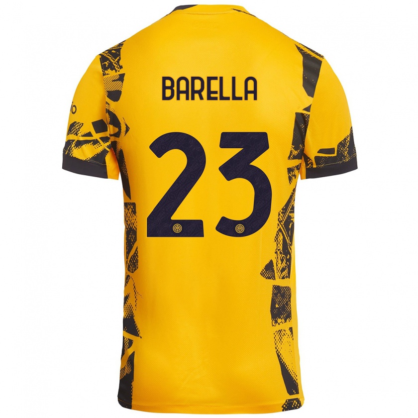 Kandiny Gyermek Nicolò Barella #23 Arany Fekete Harmadik Számú Jersey 2024/25 Mez Póló Ing