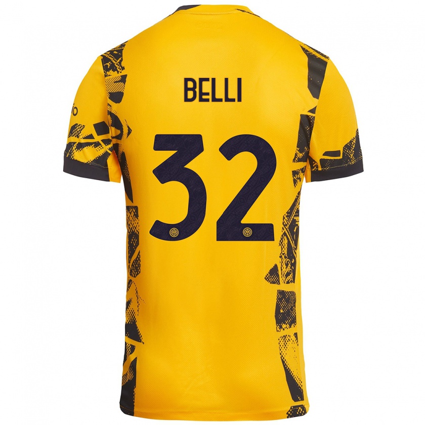 Kandiny Gyermek Elena Belli #32 Arany Fekete Harmadik Számú Jersey 2024/25 Mez Póló Ing