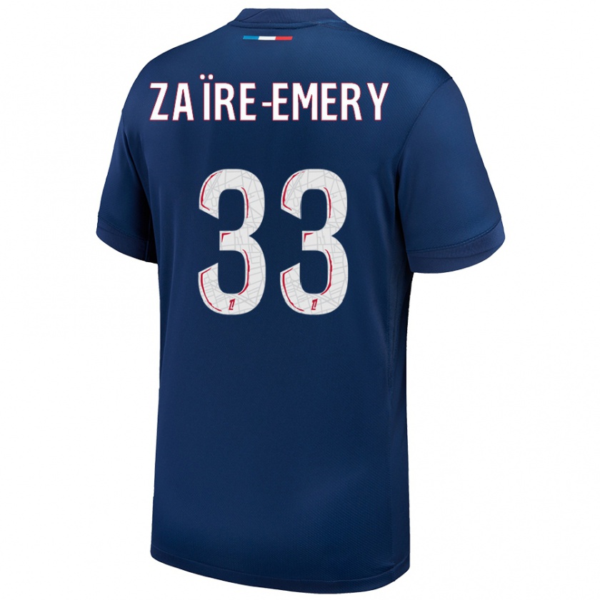 Kandiny Férfi Warren Zaïre-Emery #33 Sötétkék Fehér Hazai Jersey 2024/25 Mez Póló Ing