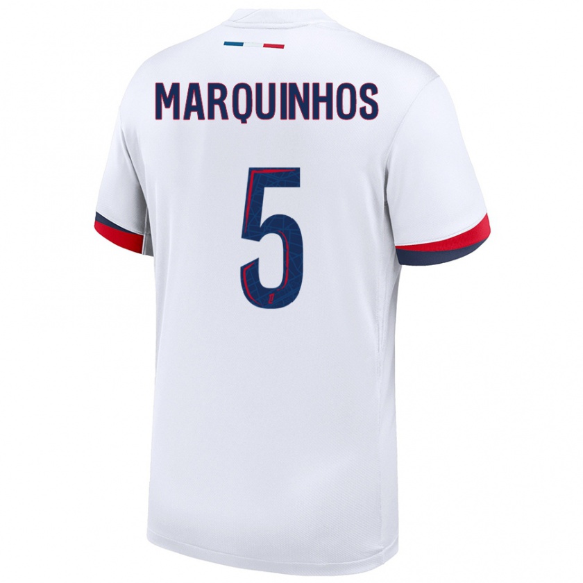 Kandiny Férfi Marquinhos #5 Fehér Kék Piros Idegenbeli Jersey 2024/25 Mez Póló Ing