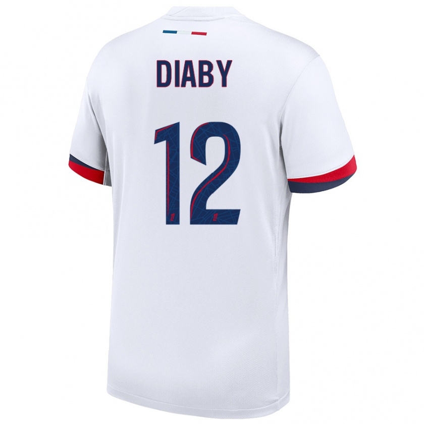 Kandiny Férfi Ibrahima Diaby #12 Fehér Kék Piros Idegenbeli Jersey 2024/25 Mez Póló Ing