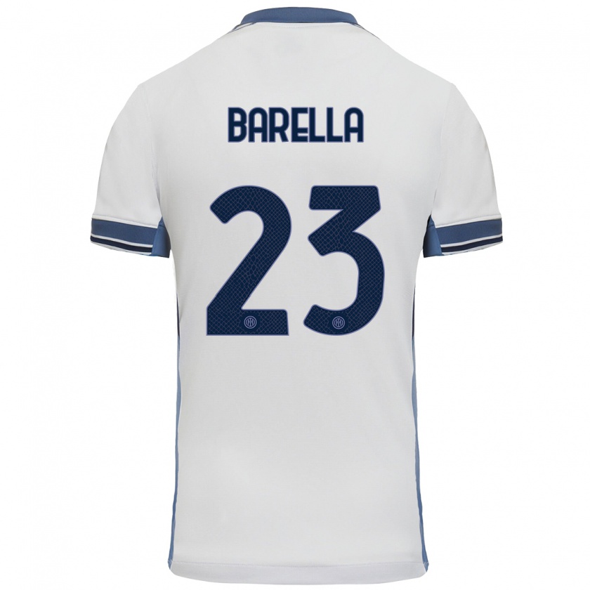 Kandiny Női Nicolò Barella #23 Fehér Szürke Idegenbeli Jersey 2024/25 Mez Póló Ing