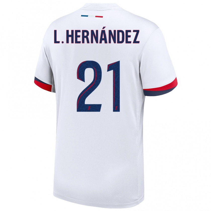 Kandiny Női Lucas Hernández #21 Fehér Kék Piros Idegenbeli Jersey 2024/25 Mez Póló Ing