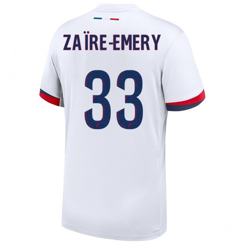 Kandiny Női Warren Zaïre-Emery #33 Fehér Kék Piros Idegenbeli Jersey 2024/25 Mez Póló Ing