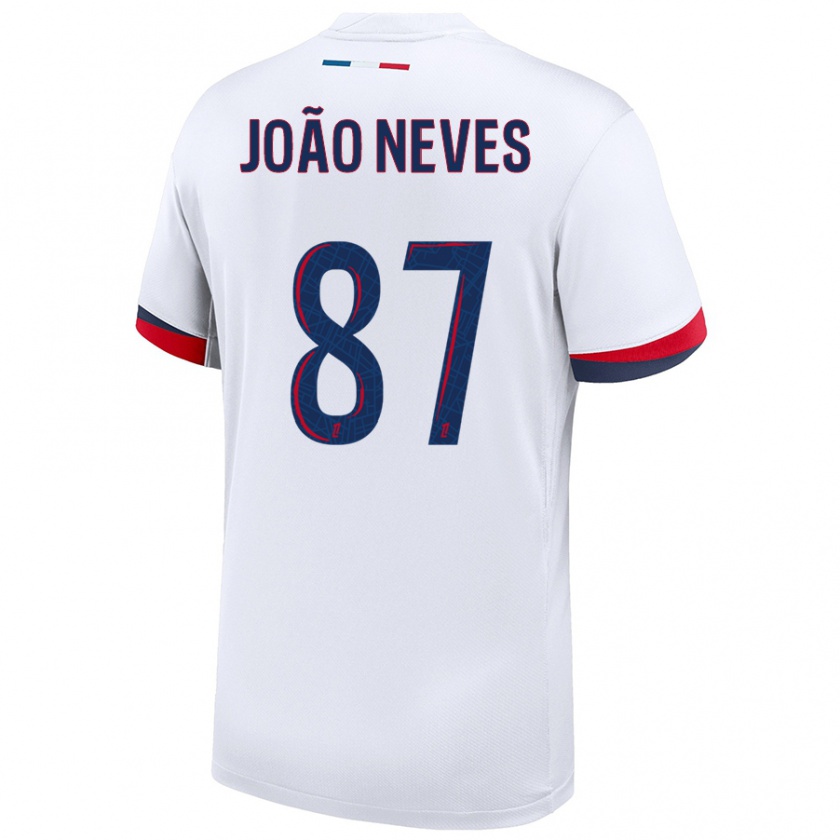 Kandiny Női João Neves #87 Fehér Kék Piros Idegenbeli Jersey 2024/25 Mez Póló Ing