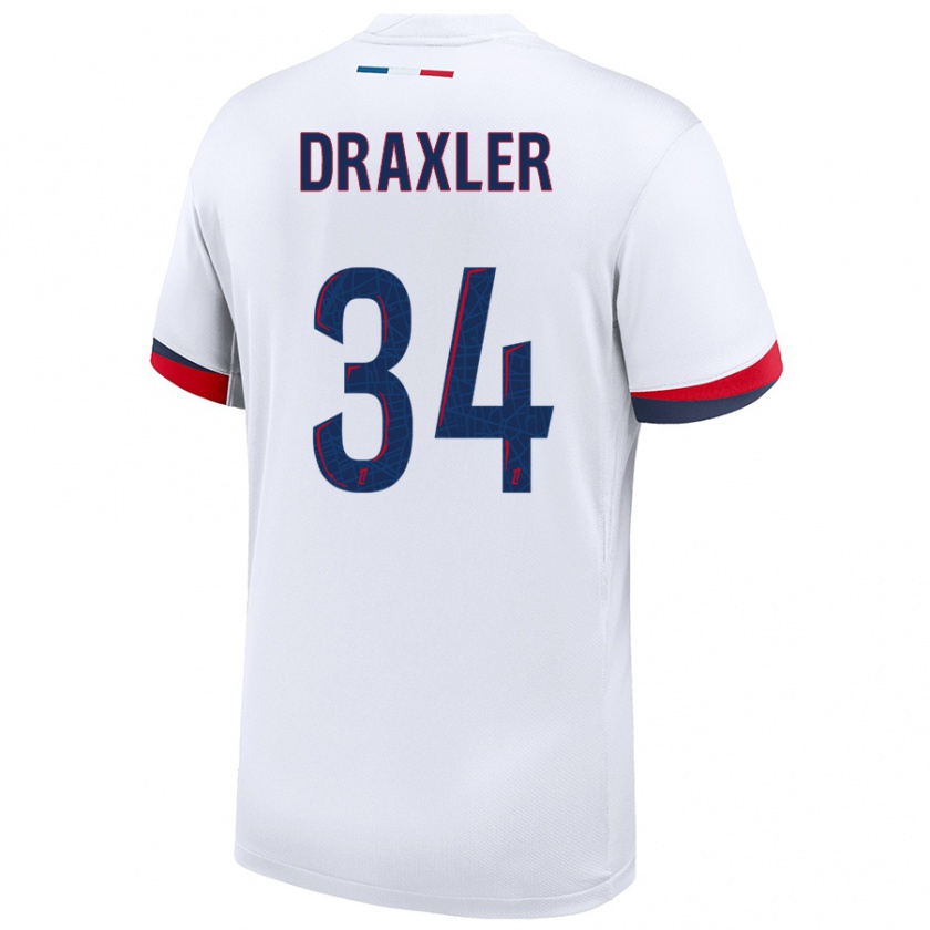 Kandiny Női Julian Draxler #34 Fehér Kék Piros Idegenbeli Jersey 2024/25 Mez Póló Ing