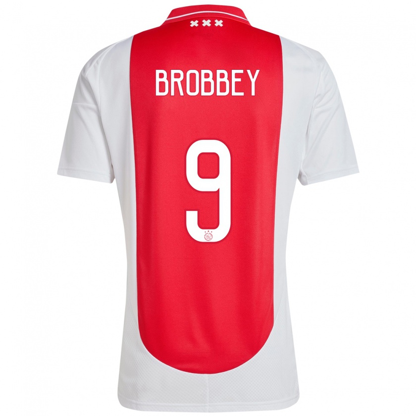 Kandiny Gyermek Brian Brobbey #9 Piros Fehér Hazai Jersey 2024/25 Mez Póló Ing