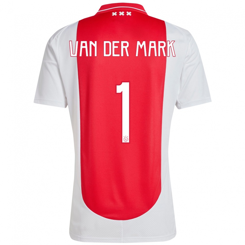 Kandiny Gyermek Jesper Van Der Mark #1 Piros Fehér Hazai Jersey 2024/25 Mez Póló Ing