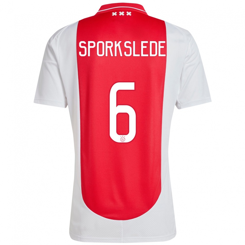 Kandiny Gyermek Fabian Sporkslede #6 Piros Fehér Hazai Jersey 2024/25 Mez Póló Ing