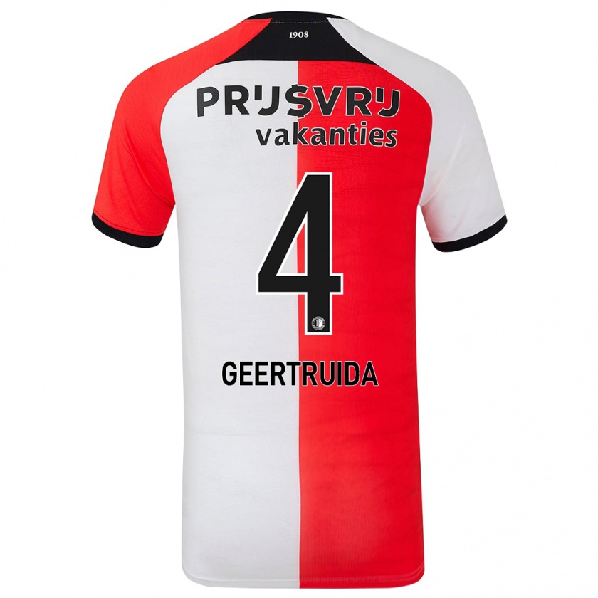 Kandiny Gyermek Lutsharel Geertruida #4 Piros Fehér Hazai Jersey 2024/25 Mez Póló Ing