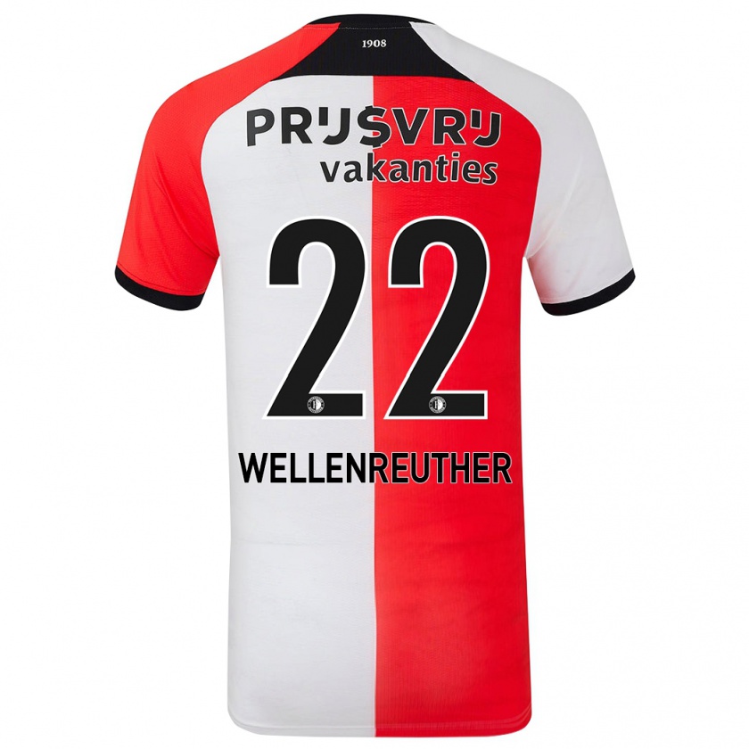 Kandiny Gyermek Timon Wellenreuther #22 Piros Fehér Hazai Jersey 2024/25 Mez Póló Ing