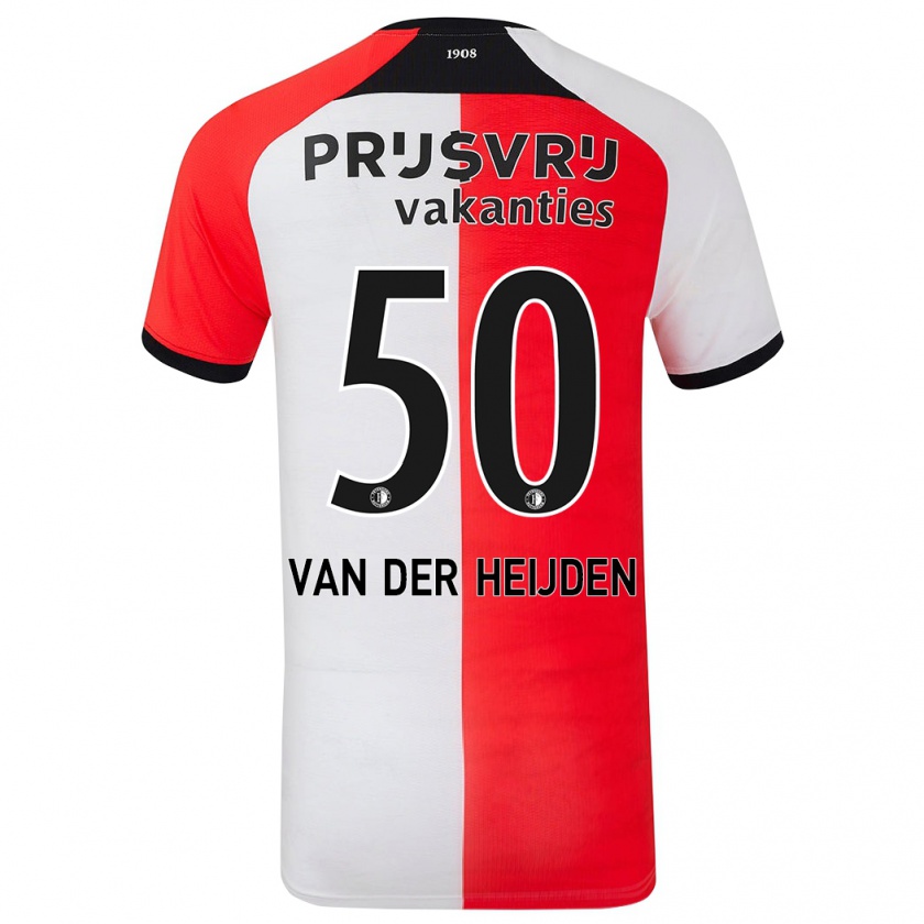 Kandiny Gyermek Délano Van Der Heijden #50 Piros Fehér Hazai Jersey 2024/25 Mez Póló Ing