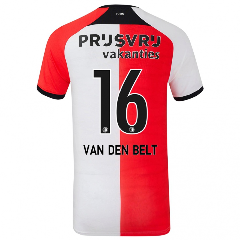 Kandiny Gyermek Thomas Van Den Belt #16 Piros Fehér Hazai Jersey 2024/25 Mez Póló Ing