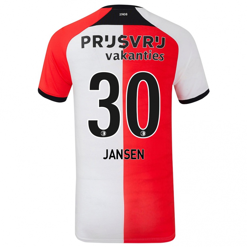 Kandiny Gyermek Thijs Jansen #30 Piros Fehér Hazai Jersey 2024/25 Mez Póló Ing