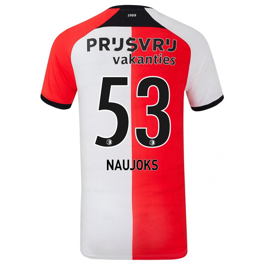 Kandiny Gyermek Noah Naujoks #53 Piros Fehér Hazai Jersey 2024/25 Mez Póló Ing