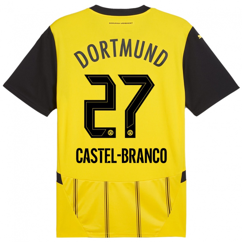 Kandiny Gyermek Diego Castel-Branco #27 Sárga Fekete Hazai Jersey 2024/25 Mez Póló Ing