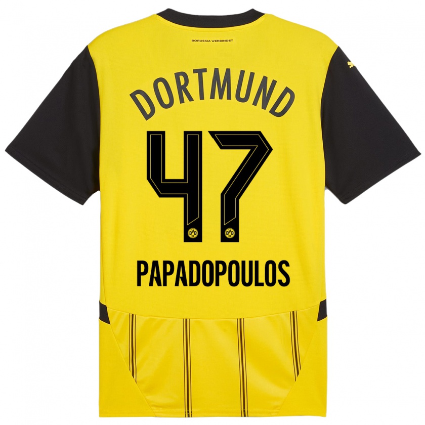 Kandiny Gyermek Antonios Papadopoulos #47 Sárga Fekete Hazai Jersey 2024/25 Mez Póló Ing