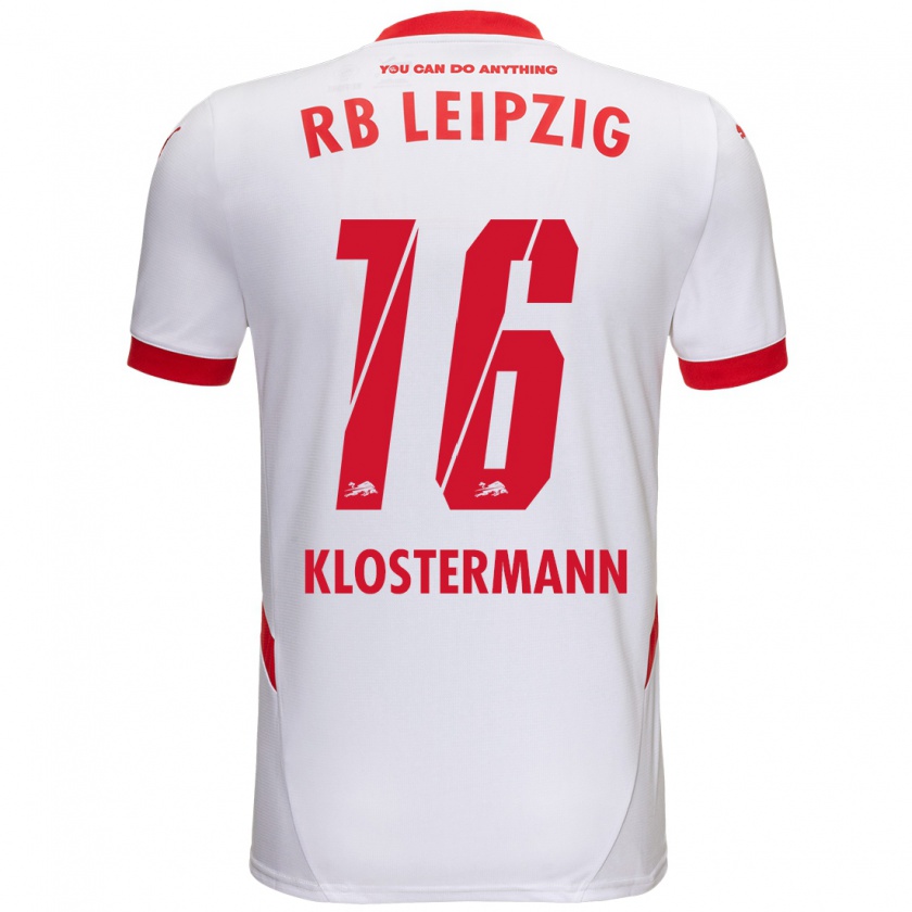 Kandiny Gyermek Lukas Klostermann #16 Fehér Piros Hazai Jersey 2024/25 Mez Póló Ing