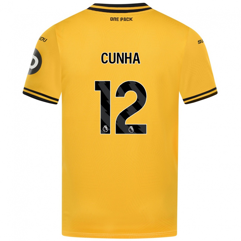 Kandiny Gyermek Matheus Cunha #12 Sárga Hazai Jersey 2024/25 Mez Póló Ing