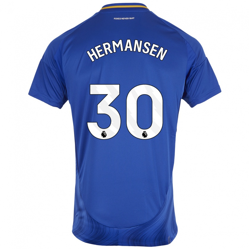 Kandiny Gyermek Mads Hermansen #30 Kék Fehér Hazai Jersey 2024/25 Mez Póló Ing