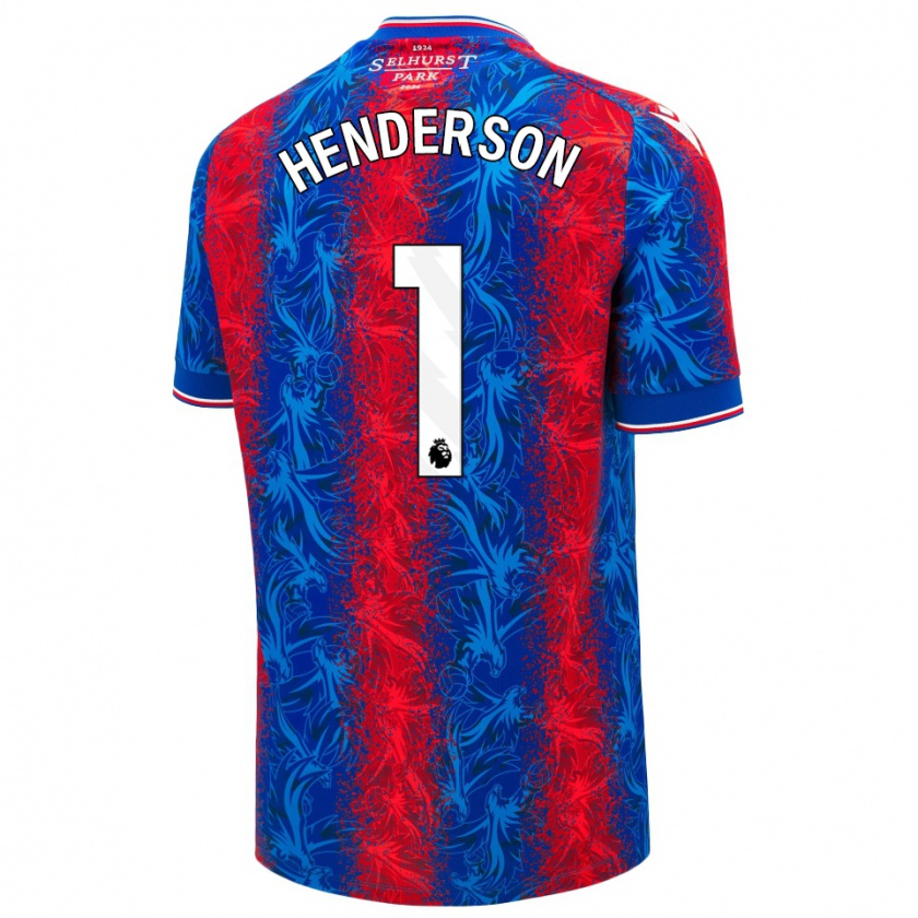 Kandiny Gyermek Dean Henderson #1 Piros Kék Csíkok Hazai Jersey 2024/25 Mez Póló Ing