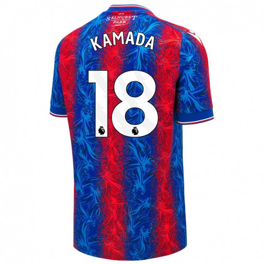 Kandiny Gyermek Daichi Kamada #18 Piros Kék Csíkok Hazai Jersey 2024/25 Mez Póló Ing