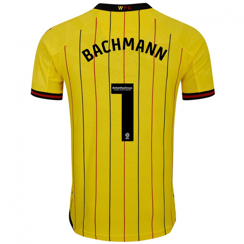 Kandiny Gyermek Daniel Bachmann #1 Sárga Fekete Hazai Jersey 2024/25 Mez Póló Ing