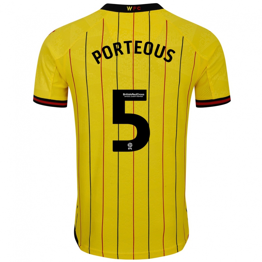 Kandiny Gyermek Ryan Porteous #5 Sárga Fekete Hazai Jersey 2024/25 Mez Póló Ing