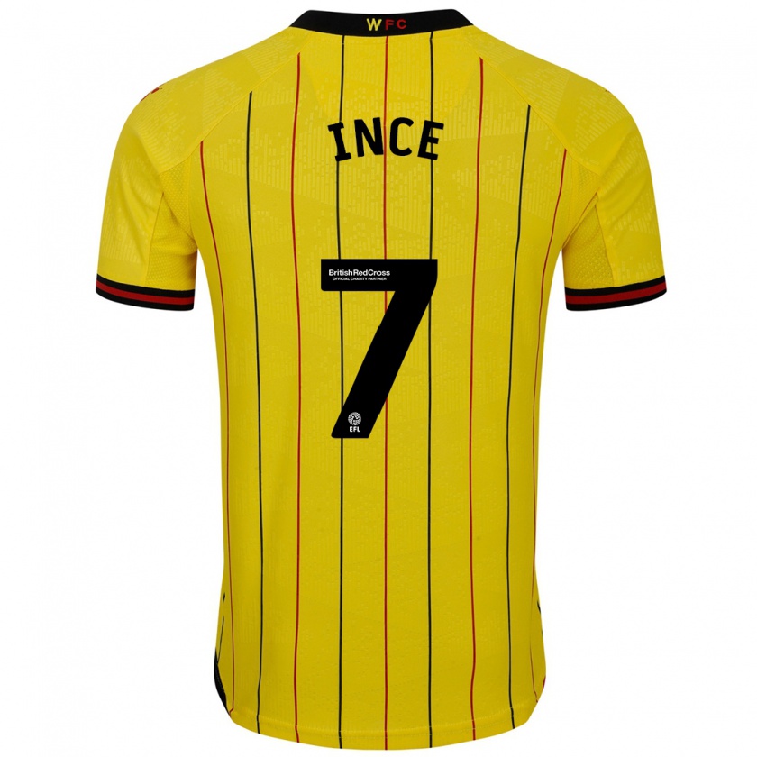 Kandiny Gyermek Tom Ince #7 Sárga Fekete Hazai Jersey 2024/25 Mez Póló Ing