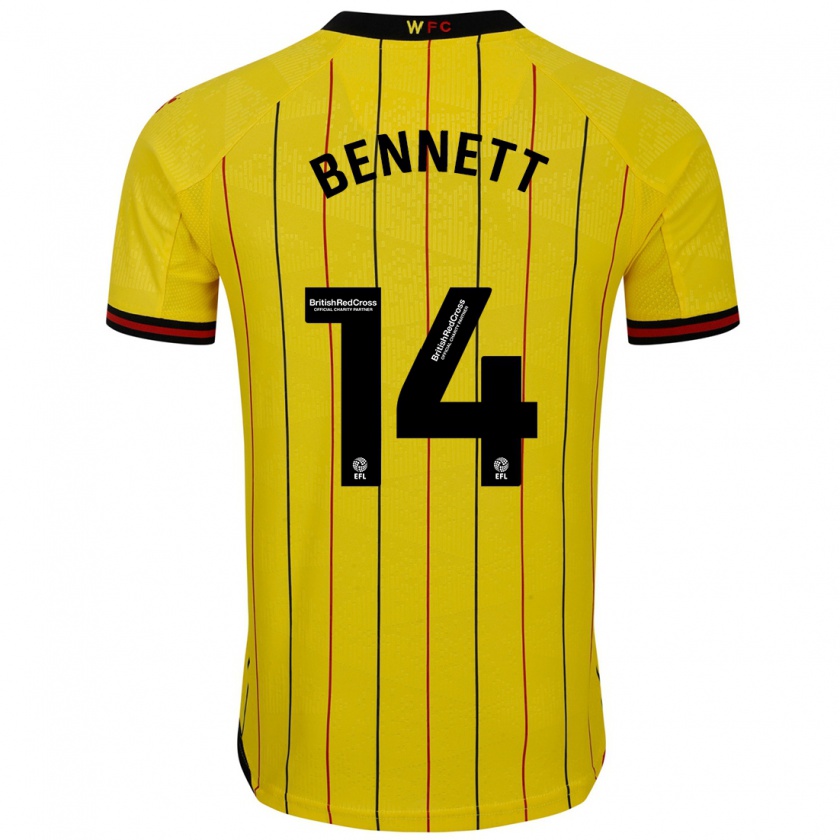 Kandiny Gyermek Harley Bennett #14 Sárga Fekete Hazai Jersey 2024/25 Mez Póló Ing