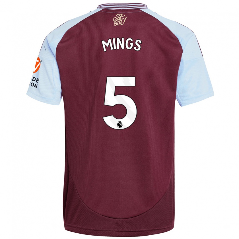 Kandiny Gyermek Tyrone Mings #5 Bordó Égszínkék Hazai Jersey 2024/25 Mez Póló Ing