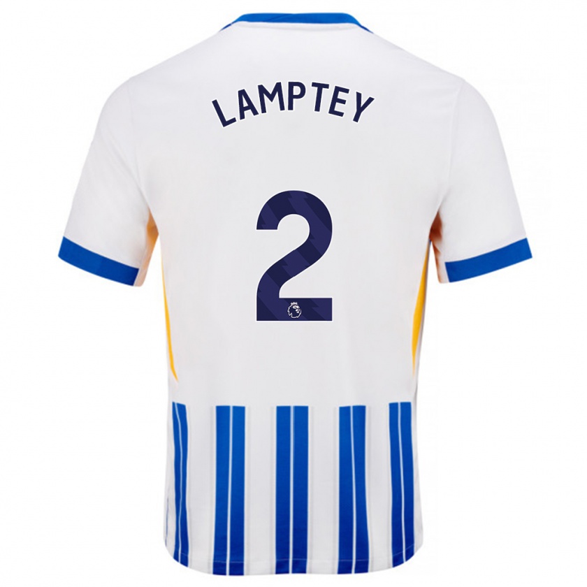 Kandiny Gyermek Tariq Lamptey #2 Fehér Kék Csíkos Hazai Jersey 2024/25 Mez Póló Ing