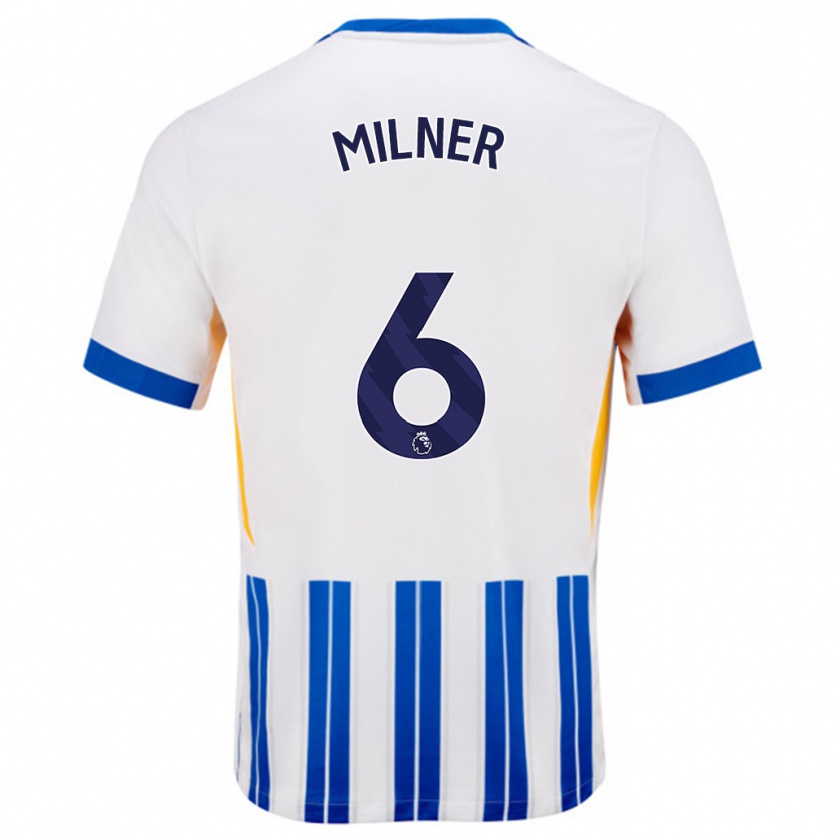 Kandiny Gyermek James Milner #6 Fehér Kék Csíkos Hazai Jersey 2024/25 Mez Póló Ing