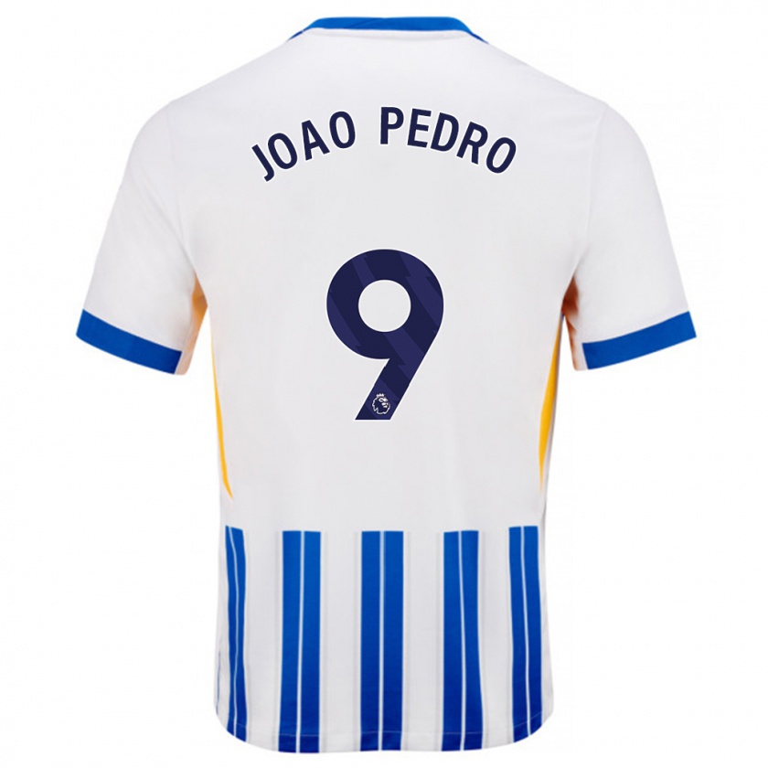 Kandiny Gyermek João Pedro #9 Fehér Kék Csíkos Hazai Jersey 2024/25 Mez Póló Ing