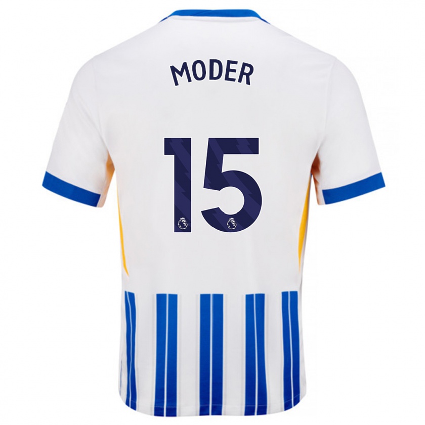 Kandiny Gyermek Jakub Moder #15 Fehér Kék Csíkos Hazai Jersey 2024/25 Mez Póló Ing