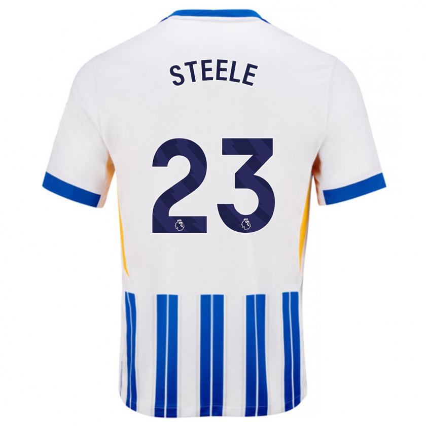 Kandiny Gyermek Jason Steele #23 Fehér Kék Csíkos Hazai Jersey 2024/25 Mez Póló Ing