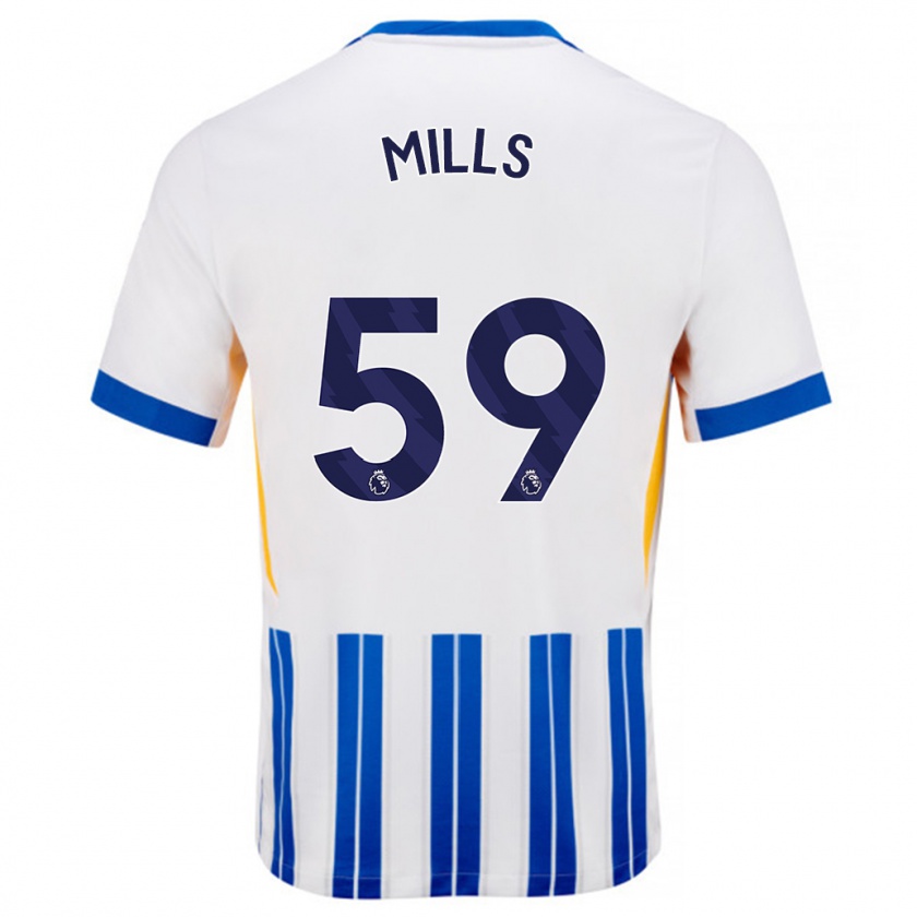 Kandiny Gyermek Harry Mills #59 Fehér Kék Csíkos Hazai Jersey 2024/25 Mez Póló Ing